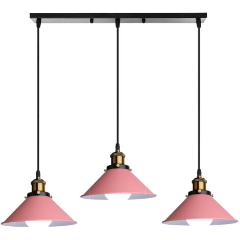 Suspension Luminaire Industrielle 3 Lumière Plafonniers Design Edison Métal Lustre Suspension avec Support de Barre Rectangle, Ø 22cm, Rose