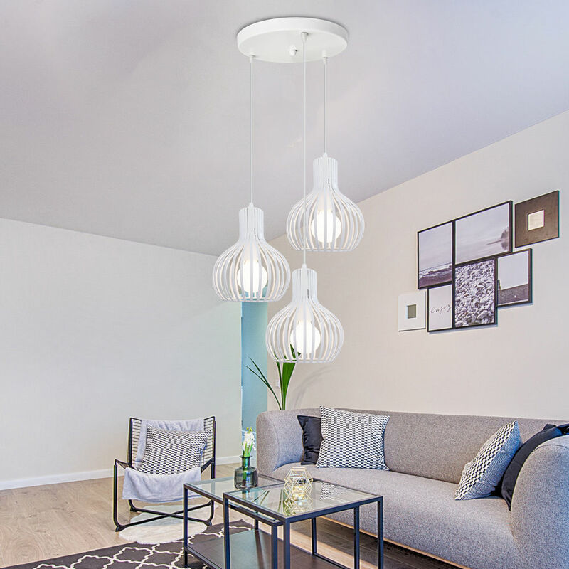 Suspension Luminaire Industrielle 3 Lumières Lustre Contemporain E27 20 x 23cm Blanc