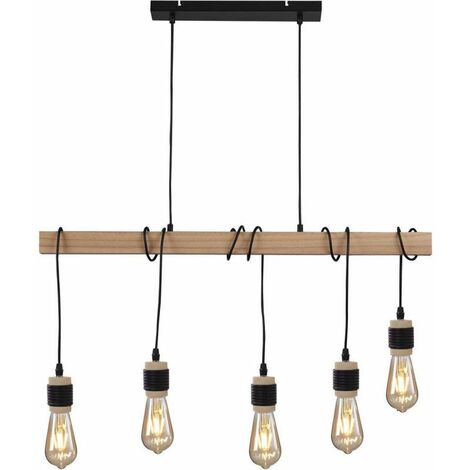 Suspension luminaire industrielle - 5 ampoules - L 7 x l 90 x H 150 cm - Livraison gratuite - Noir