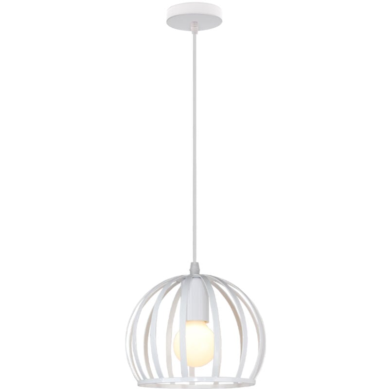 Suspension Luminaire Industrielle Cage Diamant 19cm Plafonnier Lustre Abat-jour en Métal Blanc - 1 Pack