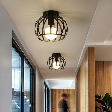Suspension Luminaire Industrielle Cage Métal Noir 20cm 2 Pack Plafonnier Vintage Rétro