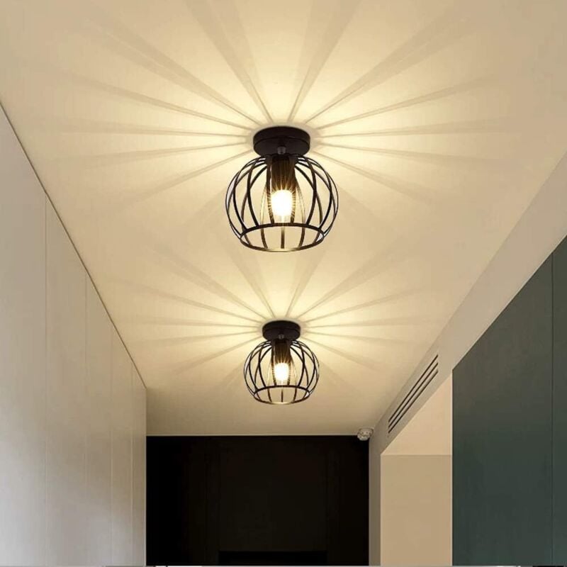 Suspension Luminaire Industrielle Cage Métal Noir 20cm Plafonnier Vintage Rétro 2PCS