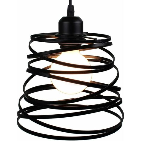 Suspension Luminaire Industrielle Design forme Ressort Cage Ø 20cm，Lampe de Plafond en Métal Fer Luminaire E27 40W, Noir (sans ampoule)