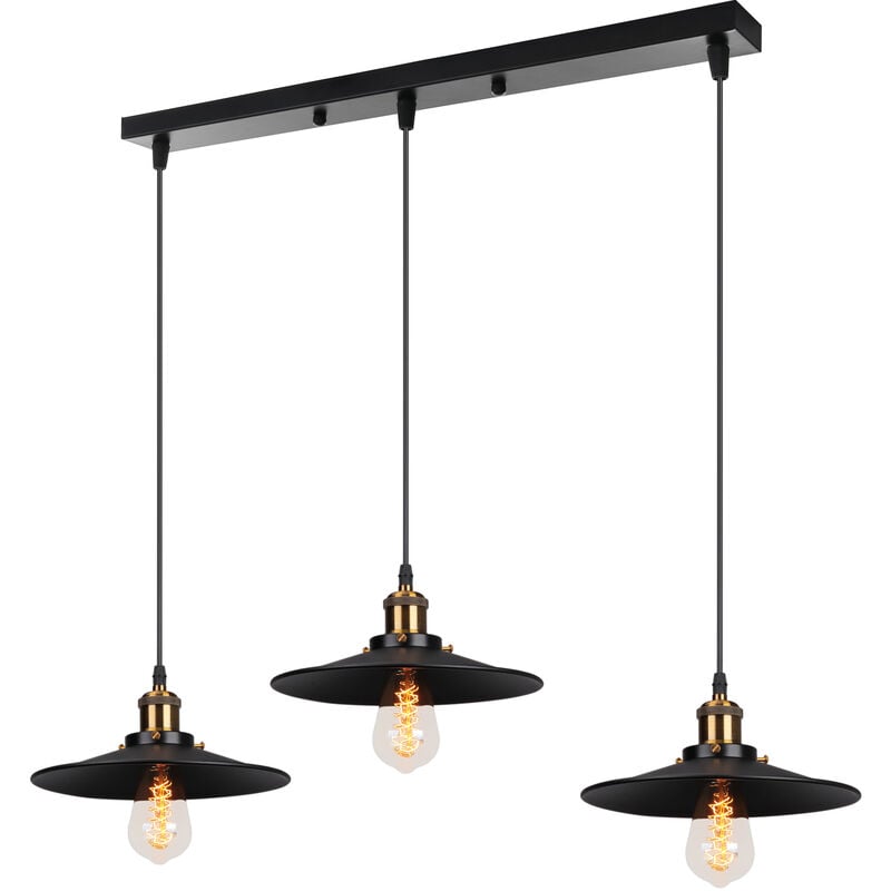 Suspension Luminaire Industrielle E27 22cm Retro lustre Abat-jour Metal Luminaire Noir