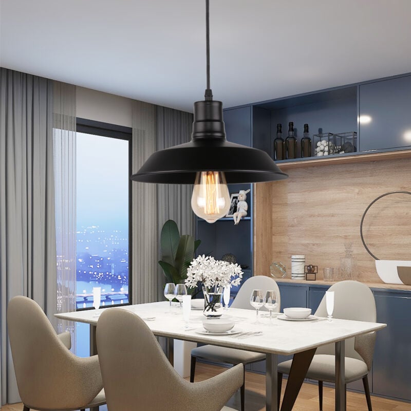 Suspension Luminaire Industrielle E27 26CM Noir Plafonnier Lustre Susepnsion Luminaire pour Couloir Escalier Chambre Salon