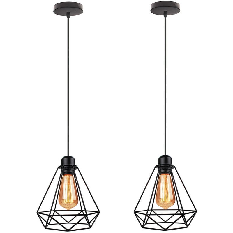 Pendentif Diamant Lustre Suspension Design Vintage Rétro en Métal Noir 2PCS