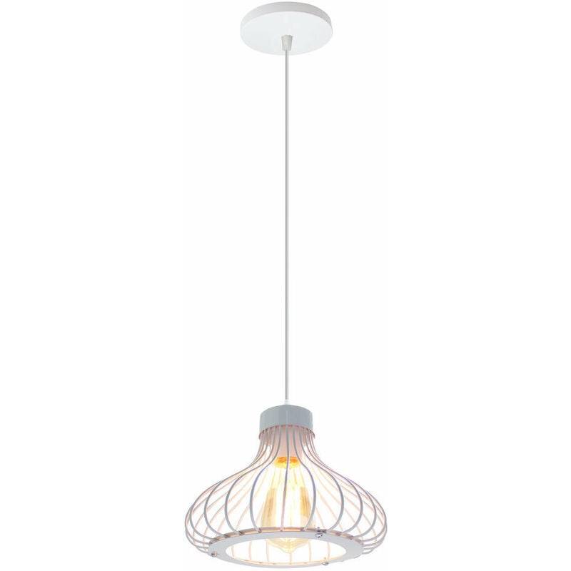 Lampe Suspension Industrielle E27 23cm Retro Plafonnier Lustre Luminaire Cafe Restaurant Blanc