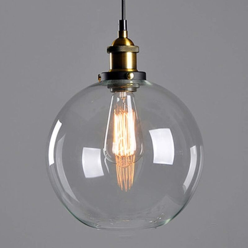 Stoex – Suspension lumineuse industrielle vintage E27 – Abat-jour en verre Ø 20 cm – Tension 110V-220V – Longueur câble 1m ajustable – Pour cuisine