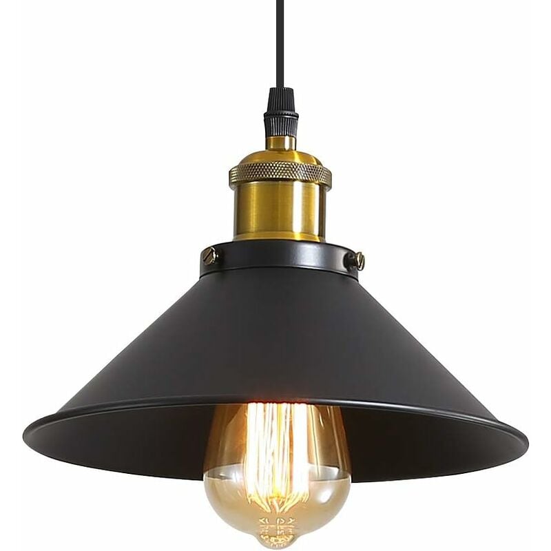 Suspension Luminaire Industrielle Lustre Plafonnier Noir, Φ22 cm pour ampoules E27 Lustre Plafonnier Vintage Culot Abat-jour en Métal pour Salle à