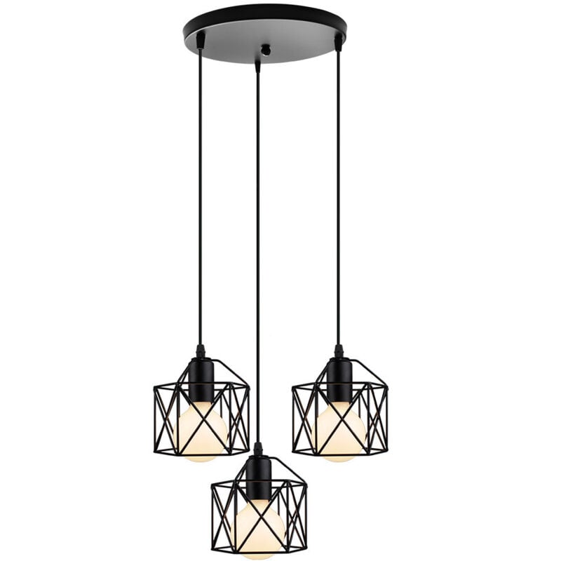 Wottes - Suspension Luminaire Industrielle Moderne E27 Lampe à Suspension Créatif Lustre Plafonnier Réglable Ø14CM - Noir