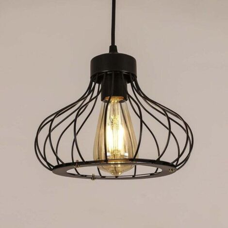 Suspension Luminaire Industrielle Plafonnier Abat-jour en Métal en Forme de Cage Noir Lustre Vintage pour Cuisine Salle à Manger Salon Chambre Bar Couloir Restaurant (Cage A 23CM)