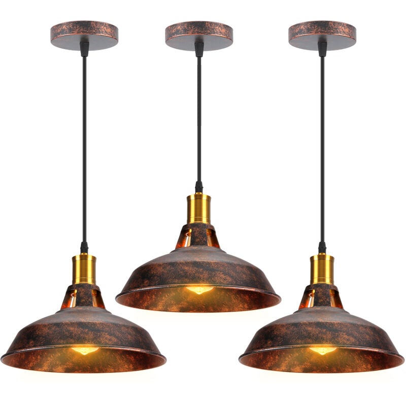 Suspension Filaire Design Rétro 27CM Lustre Suspension Vintage Luminaire pour Escalier Chambre Rouille 3PCS