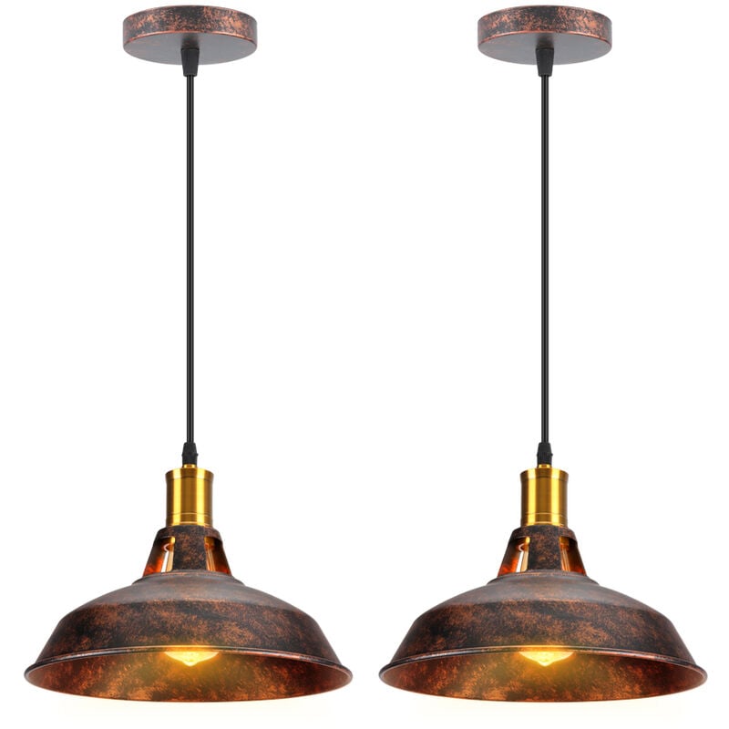Suspension Filaire Design Rétro 27CM Lustre Suspension Vintage Luminaire pour Escalier Chambre Rouille 2PCS