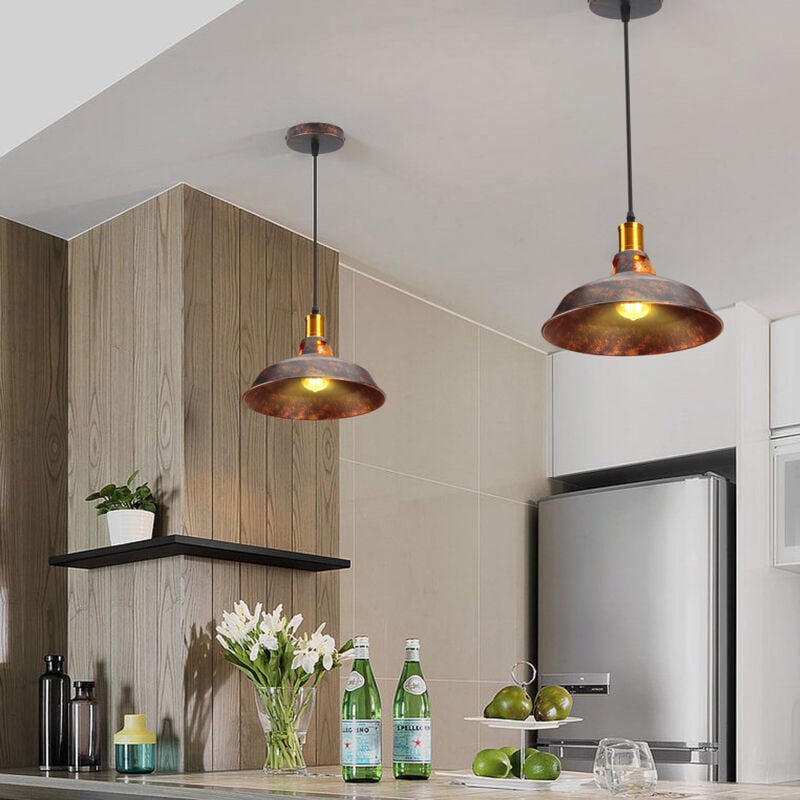 2 Pack 27CM Lustre Suspension Réglable Design Rétro Vintage Luminaire E27 pour Escalier Chambre Cuisine Rouille