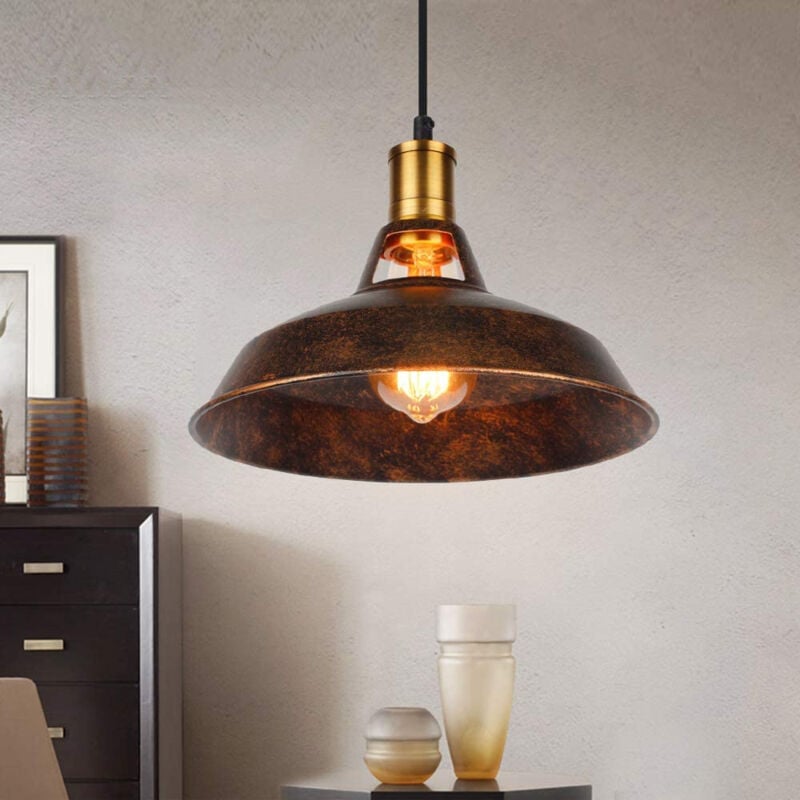 27CM Lustre Suspension Réglable Design Rétro Vintage Luminaire E27 pour Escalier Chambre Cuisine Rouille