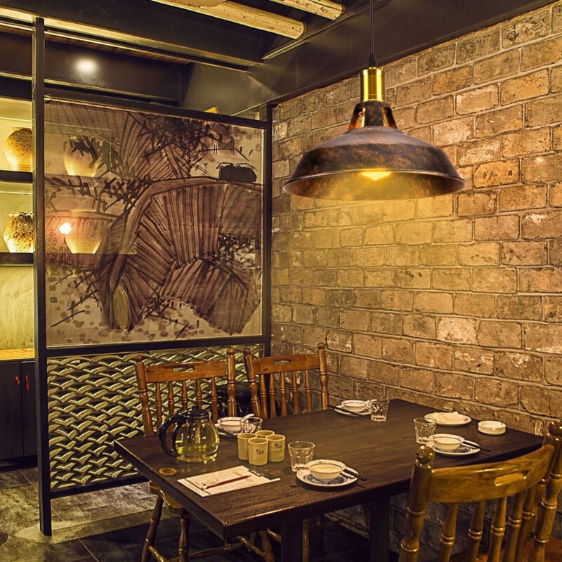 Suspension Luminaire Vintage Rétro Chapeaux 27cm Plafonnier Industrielle en Fer pour Cuisine Salon Rouille