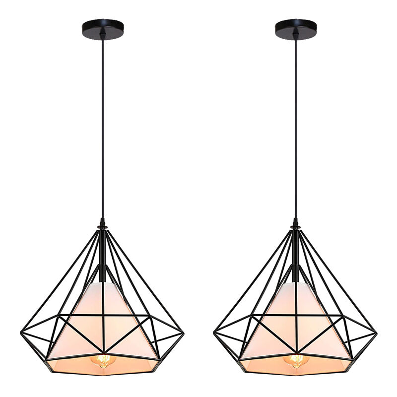 Axhup - lustre - suspension Cage Diamant Lampe Suspendue Luminaire pour Chambre Couloir Salon Noir 2PCS - 2PCS