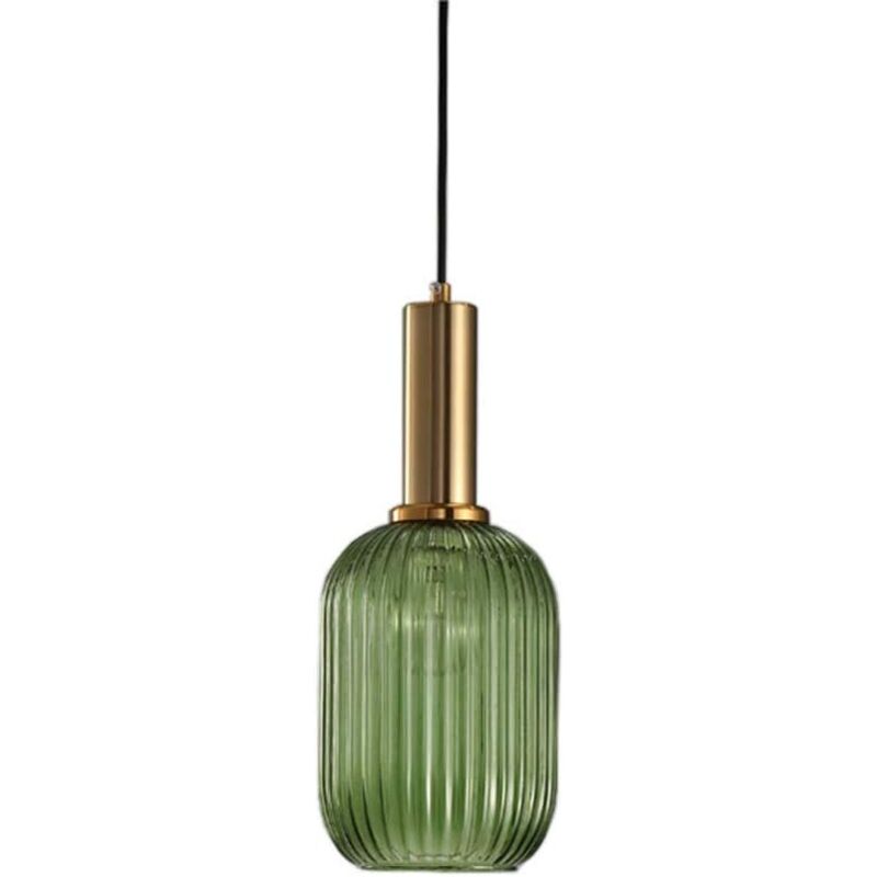 Suspension Luminaire Industrielle Vintage en Verre Nervuré,Plafonnier avec fini en laiton poli Lustre,Suspension Lampe de Salle à Manger Cuisine