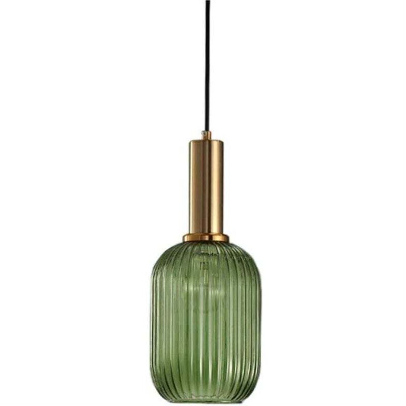 Suspension Luminaire Industrielle Vintage en Verre Nervuré,Plafonnier avec fini en laiton poli Lustre,Suspension Lampe de Salle à Manger Cuisine