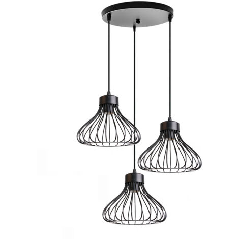 Suspension Luminaire Industrielle Vintage Lampe à Suspension Réglable Lustre Plafonnier Cage E27 Ø23CM Base au Plafond Ø30CM