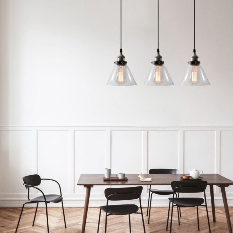 E27 Suspension Luminaire Industrielle Vintage Plafonniers Lustre Edison Lampe Suspensions Verre Métal Ø18,5CM - 3Pcs