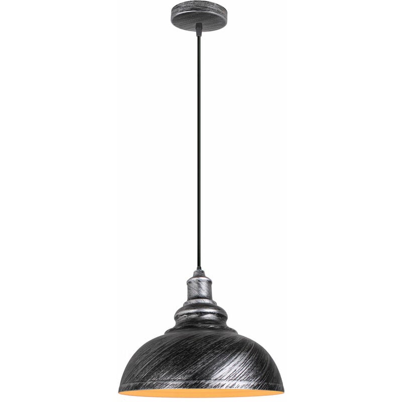 Suspension Luminaire Industrielle Vintage Rétro E27 29cm Plafonnier Lustre Abat-jour Métal Argent Gris