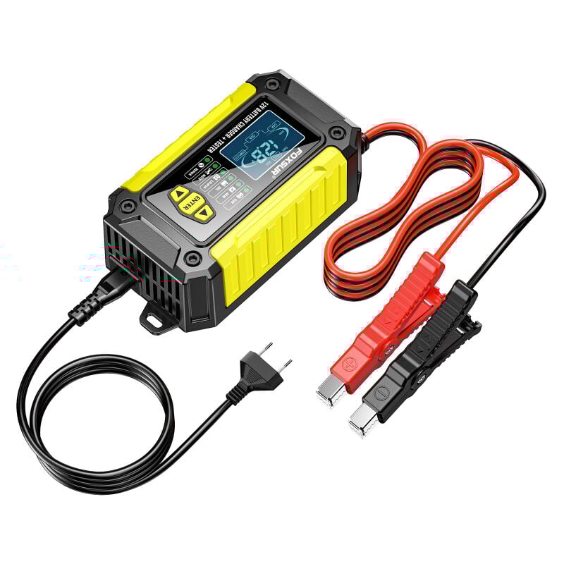 Chargeur et testeur de batterie FOXSUR 12 V 6 A pour moto et voiture