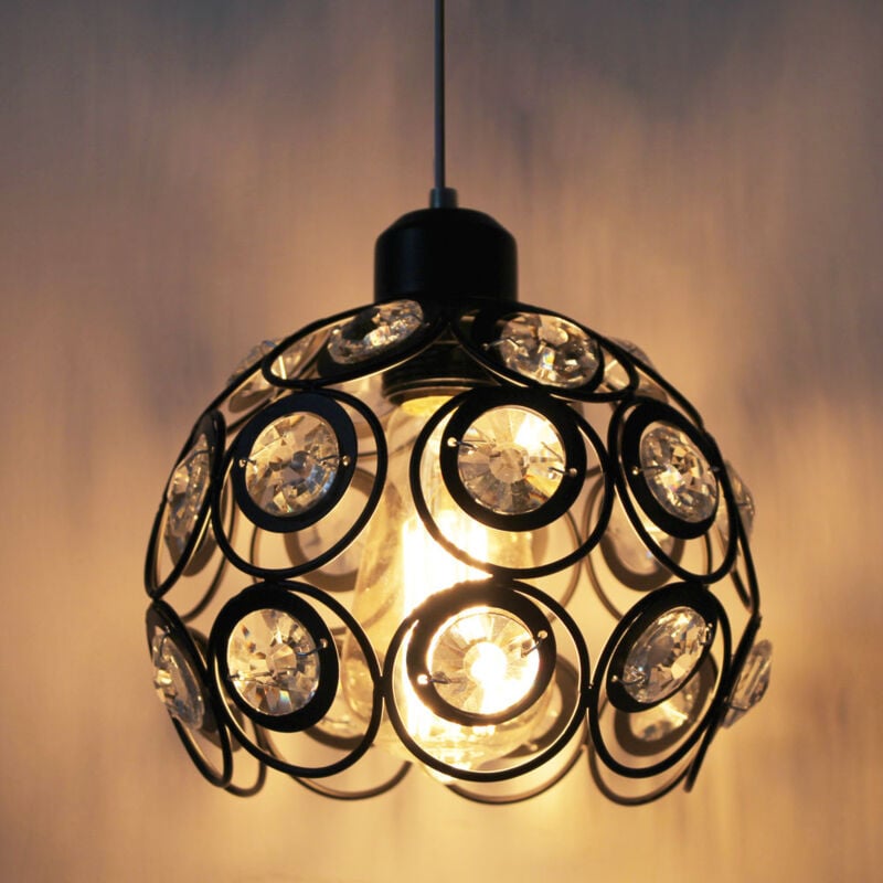 Wottes - Suspension Luminaire Moderne Lustre Plafonnier Abat-jour Cristal Lampe à Suspension Intérieur Ø20CM E27 Noir - 1Pcs