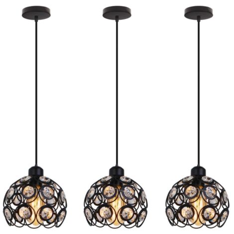 Suspension Luminaire Moderne Lustre Plafonnier Abat-jour Cristal Lampe à Suspension Intérieur Ø20CM E27 Noir - 3Pcs