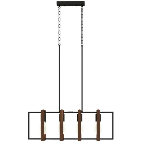 Suspension luminaire moderne, lustre plafonnier avec 4 cadres rotatifs et hauteur réglable, 80 x 21 x 90-130 cm, noyer