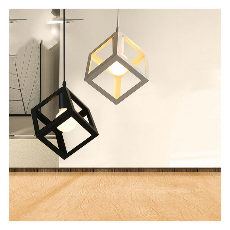 Suspension Luminaire Moderne Suspension Lustre En Forme De Cube Plafonnier Rétro Vintage Blanc