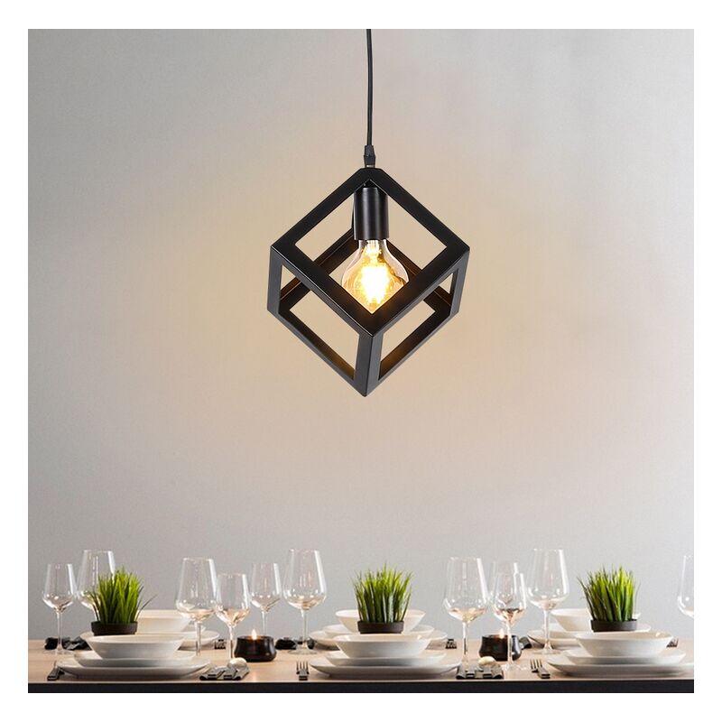 Suspension Luminaire Moderne Suspension Lustre En Forme De Cube Plafonnier Rétro Vintage Noir