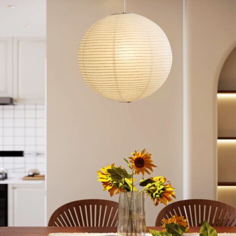 Suspension Luminaire papier blanc lanterne suspendue lumière abat-jour hémisphérique pliable décor pour salon île de cuisine D30CM x HD30CM
