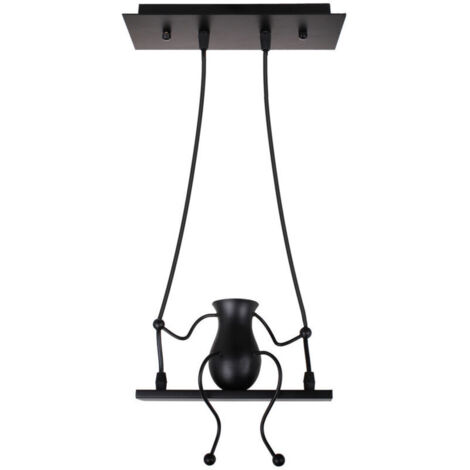 Suspension Luminaire Petit Homme en Fer Lampe Créative Design de Gens Moderne Pendentif Enfants Chambre Salon E27 Noir