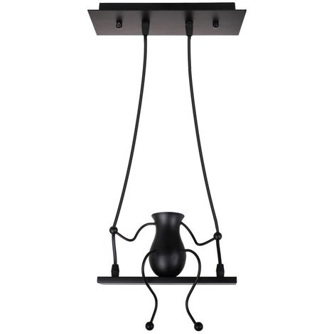 Suspension Luminaire Petit Homme en Fer Lampe Créative Design de Gens Moderne Pendentif Enfants Chambre Salon E27 Noir
