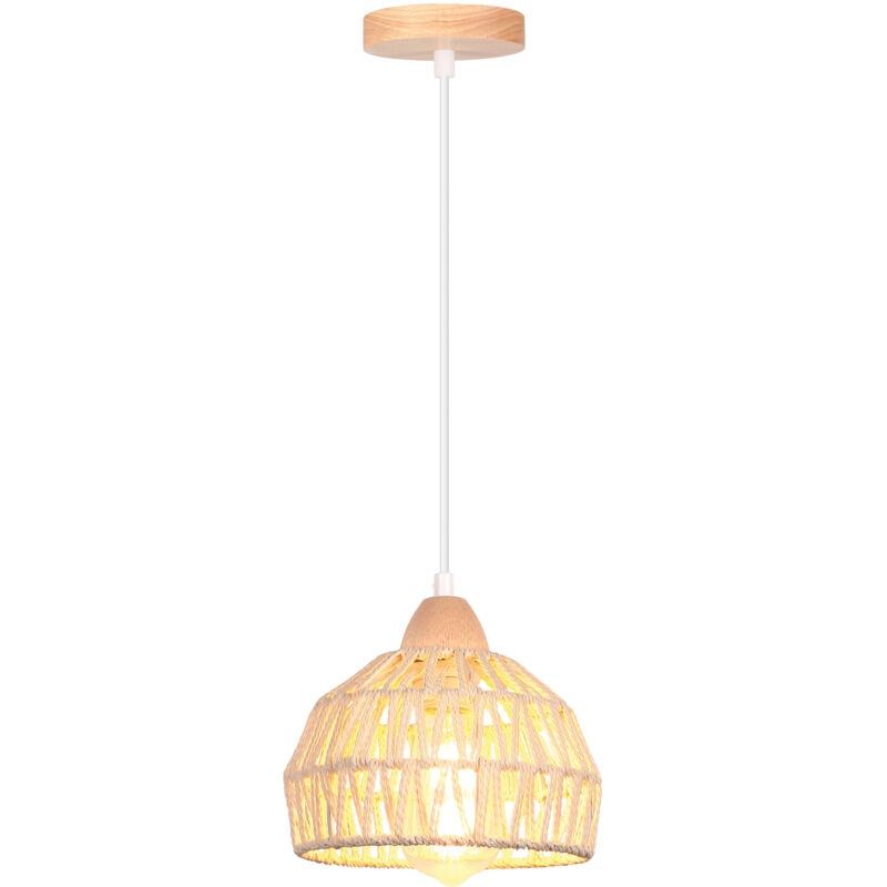 Suspension Luminaire Rétro 20CM Lustre Tressé En Corde De Chanvre Plafonnier D'Intérieur Moderne Blanc