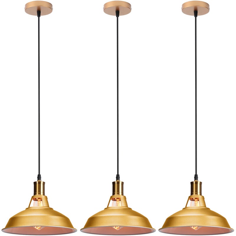 Norcks - Suspension Luminaire Rétro En Métal Lampe à Suspension Vintage Plafonnier D'Intérieur Pour Cuisine, Ferme, Couloir (Or) 3PCS