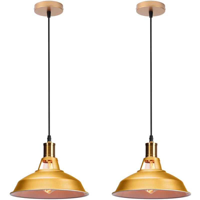 Norcks - Suspension Luminaire Rétro En Métal Lampe à Suspension Vintage Plafonnier D'Intérieur Pour Cuisine, Ferme, Couloir (Or) 2PCS