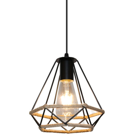 Suspension Luminaire Rétro Industrielle Lustre Suspension Corde de Chanvre Métal Lampe à Suspension Réglable - 1Pcs
