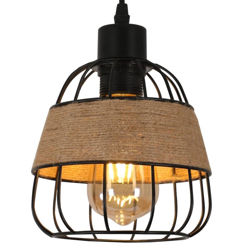 Suspension Luminaire Rétro Noir 16CM x 22CM, Lustre Industriel Abat-jour Cage Métal, Éclairage Plafond E27 pour Restaurant Salon Chambre (Ampoule non