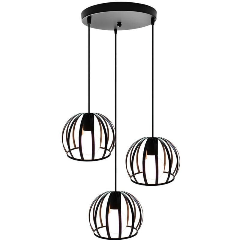 Norcks - Suspension Luminaire Vintage 3 Lumières Lustre Moderne Plafonnier Rond En Métal Fer Pour Cuisine Ferme Couloir Intérieur Noir