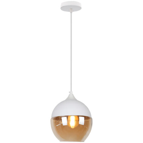 Suspension Luminaire Vintage Industriel Lustre Suspension Abat-jour en Verre Lustre Plafonnier Blanc et Ambre E27 Ø20CM - 1Pcs