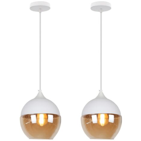 Suspension Luminaire Vintage Industriel Lustre Suspension Abat-jour en Verre Lustre Plafonnier Blanc et Ambre E27 Ø20CM - 2Pcs