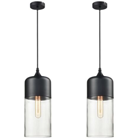 Suspension Luminaire Vintage Industriel Lustre Suspension Abat-jour en Verre Lustre Plafonnier Noir E27 Ø13CM - 2Pcs