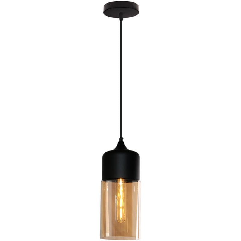 Wottes - Suspension Luminaire Vintage Industriel Lustre Suspension Abat-jour en Verre Lustre Plafonnier Noir et Ambre E27 Ø13CM - 1Pcs