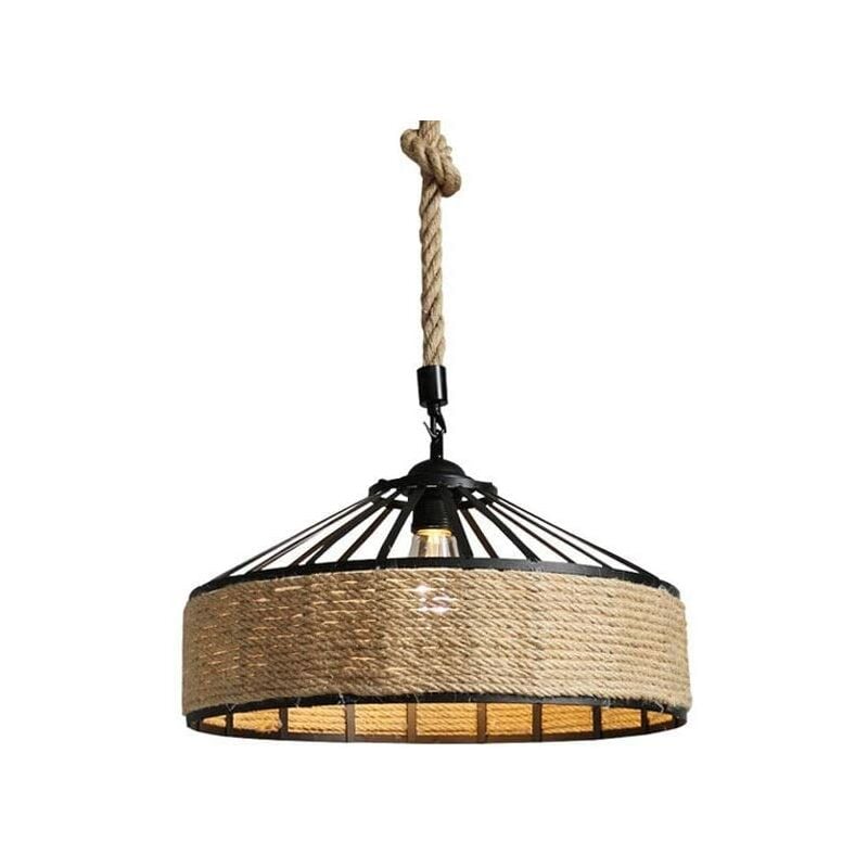 Lustre Suspension en Corde de Chanvre E27 Rétro Plafonnier Luminaire pour Café Restaurant Café Couloir 40cm