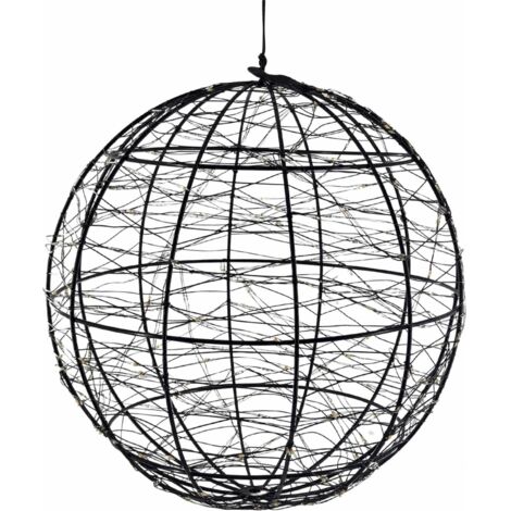 suspension lumineuse boule noire leds effet scintillant - noir métallisé avec leds blanches