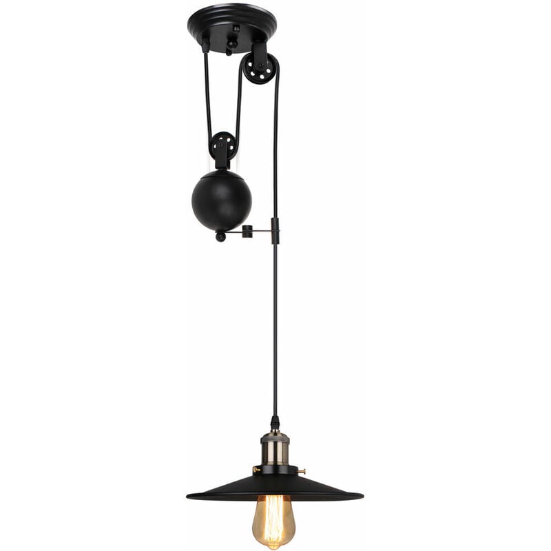 Suspension Lustre à Poulie Plafonnier Lampe Suspension Vintage Industrielle Noir - 1 Douille