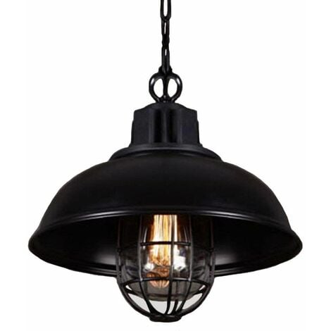 Suspension Lustre Abat-jour en Métal Loft Style Lampe Chandelier Industriel Vintage Pendentif Lumière E27, Noir