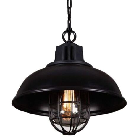 Suspension Lustre Abat-jour en Métal Loft Style Lampe Chandelier Industriel Vintage Pendentif Lumière E27, Noir